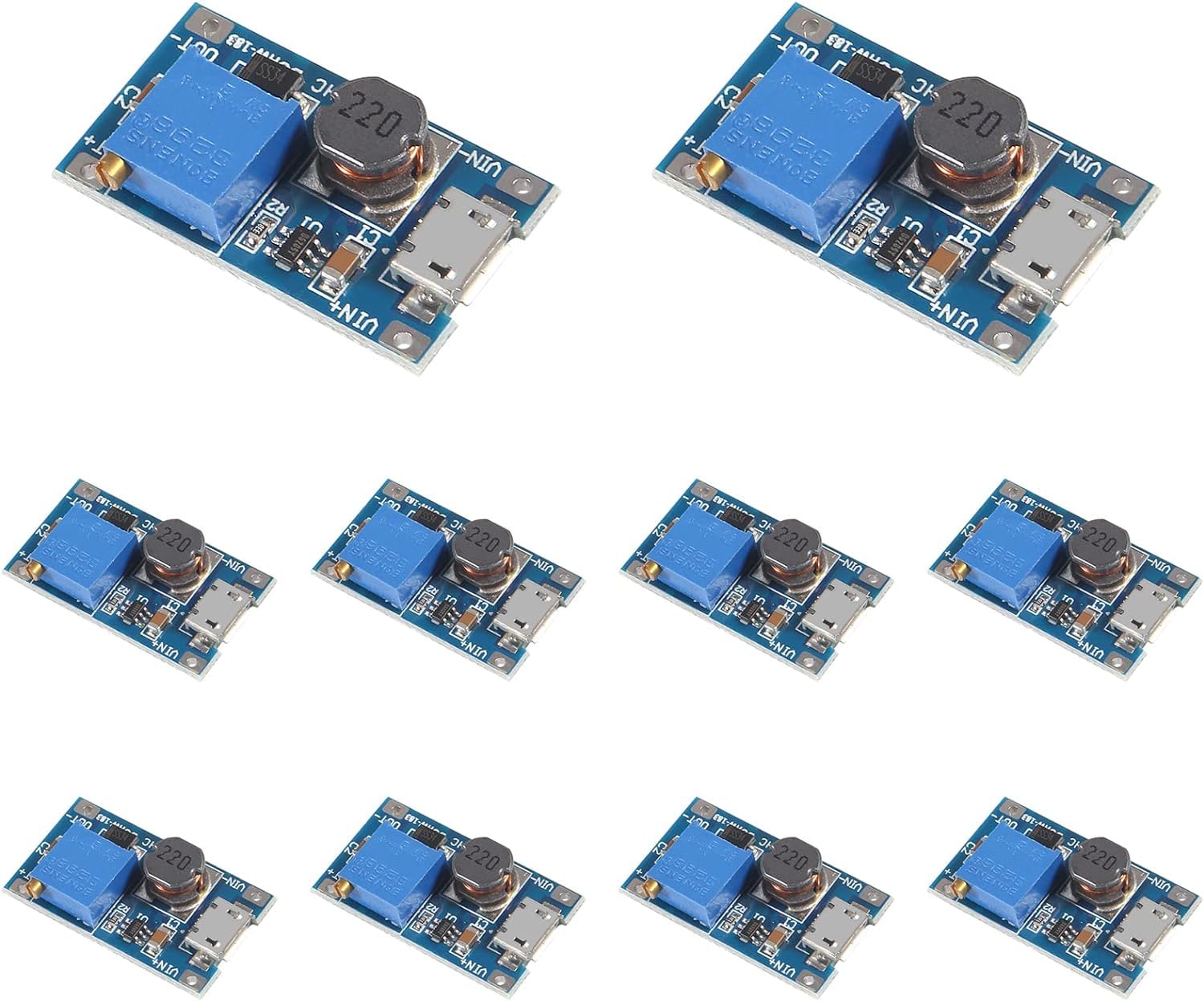 RIDEN 10pcs MT3608 with Micro USB DC-DC Step Up Boost Module 2V-24V to 5V-28V 2A Output DC Voltage Regulator Adjustable Power Supply Board