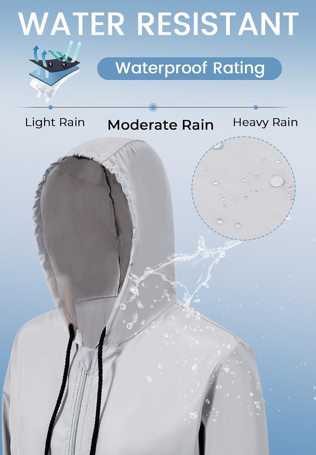 Zando Lightweight Rain Jacket with Hood Packable Spring Jackets Gray L | Waterproof Raincoat for Women, Windbreaker Jacket, Rain Coats for Outdoor Travel Hiking Commute Solid Gray