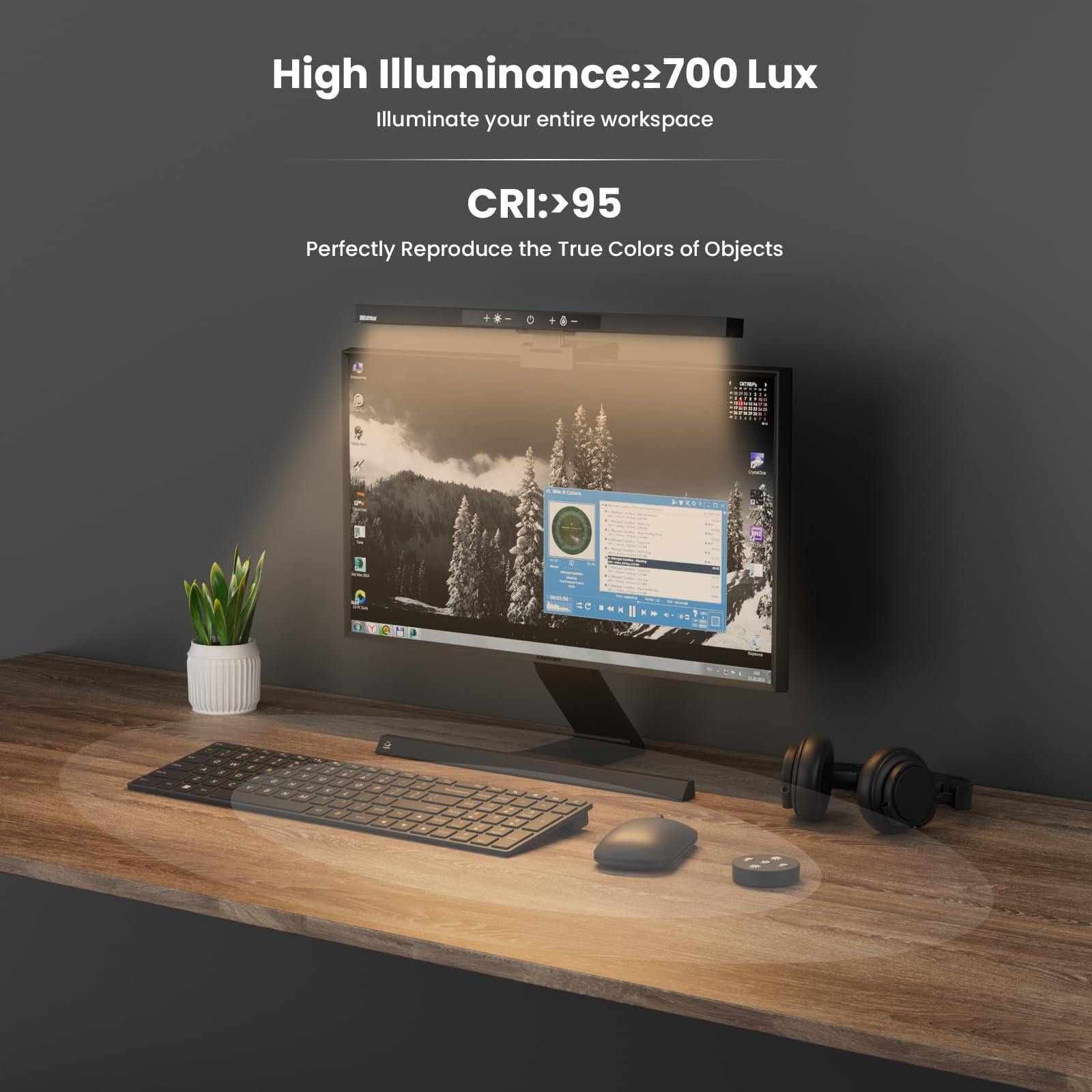 Barra de luz para monitor con control remoto, lámpara de monitor de computadora USB, barra de luz de pantalla para cuidado de los ojos, temperatura de color ajustable, atenuación continua, 7