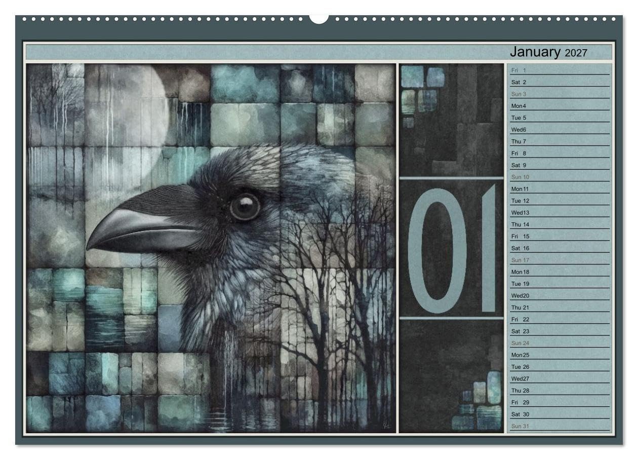 Crows. Shades of the Unseen. Art. (High Quality Premium Wall Calendar 2027 DIN A2 landscape),CALVENDO 12 Month Wall Calendar: Crows in art, portrayals of soul and expression.