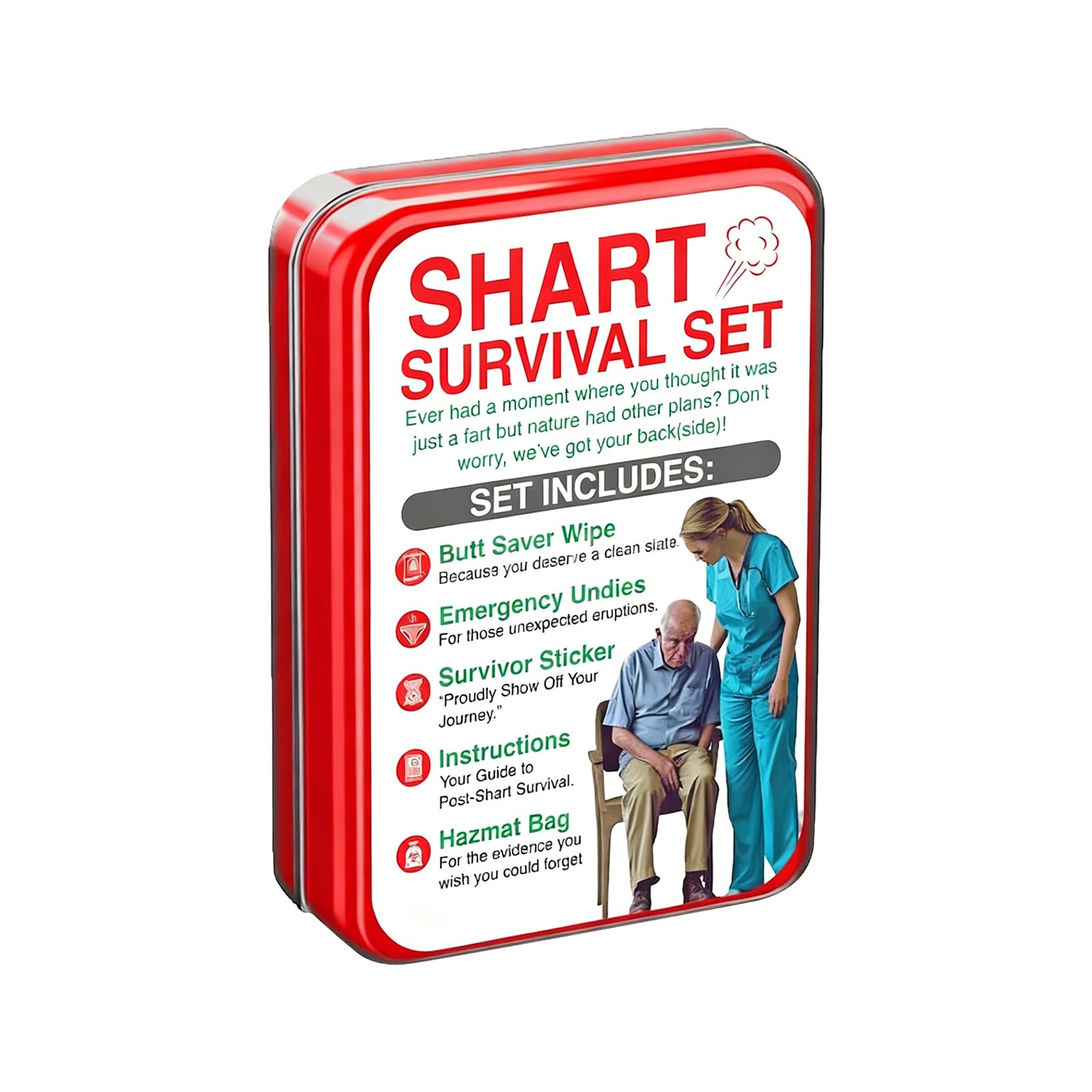 Funny Shart Survival Kits, Hilarious Poop Sharting Prank Gag Survivals Kit Gag Gift Set with Replacement Supplies, Shart Kit for Men, Women, Families, Adults, Kids
