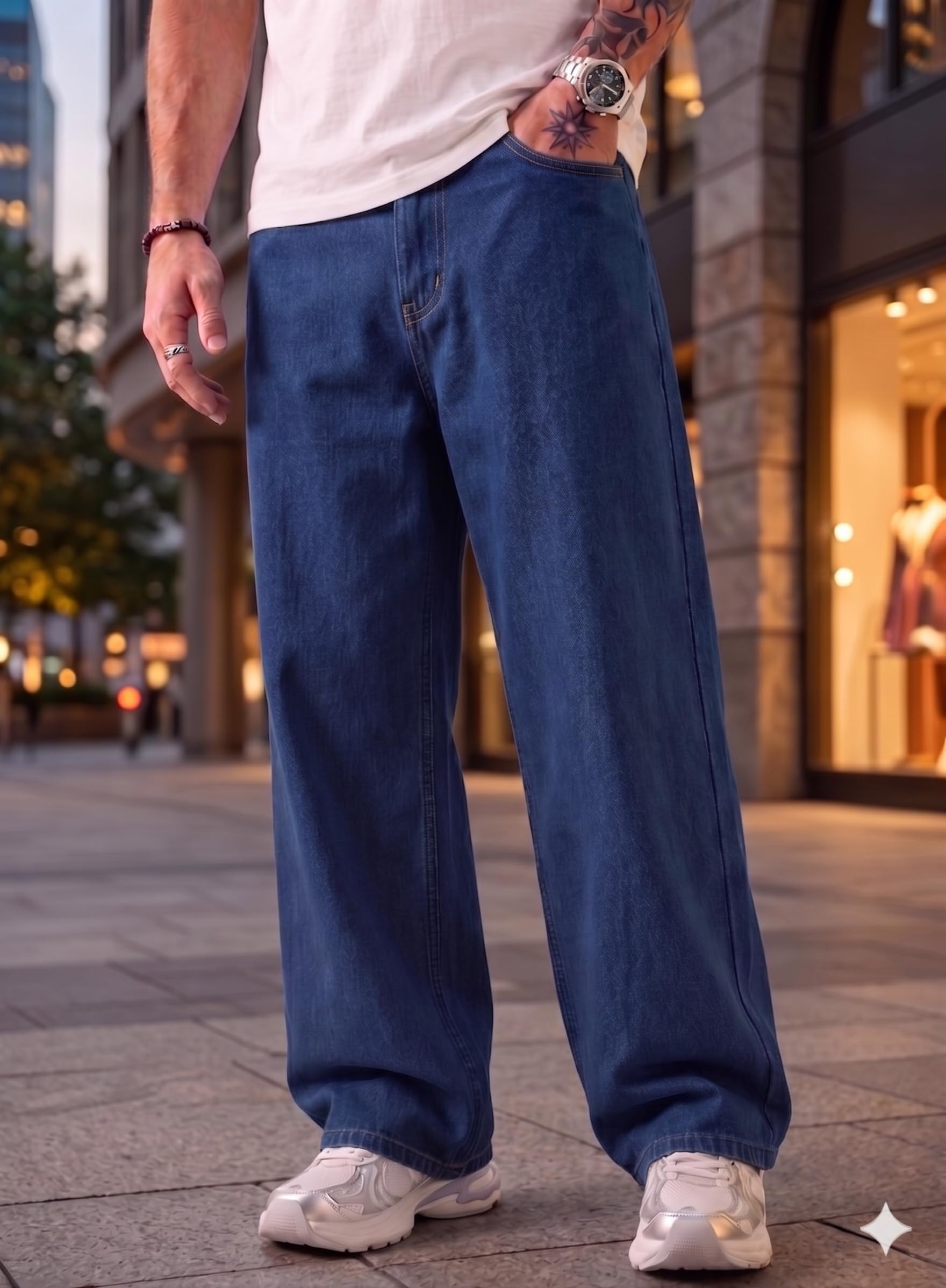 Loose Fit Mid Rise Dark Blue Men Denim Jeans-image-28