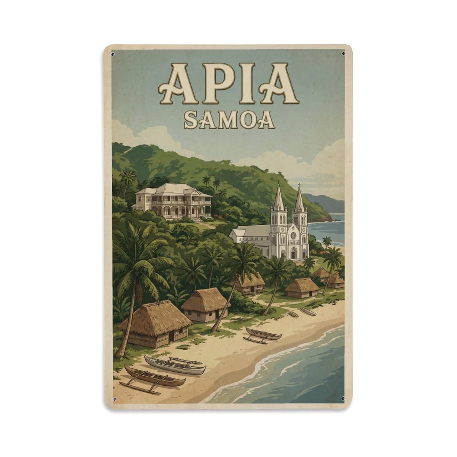 Metal Tin Sign Vintage Travel Samoa Apia