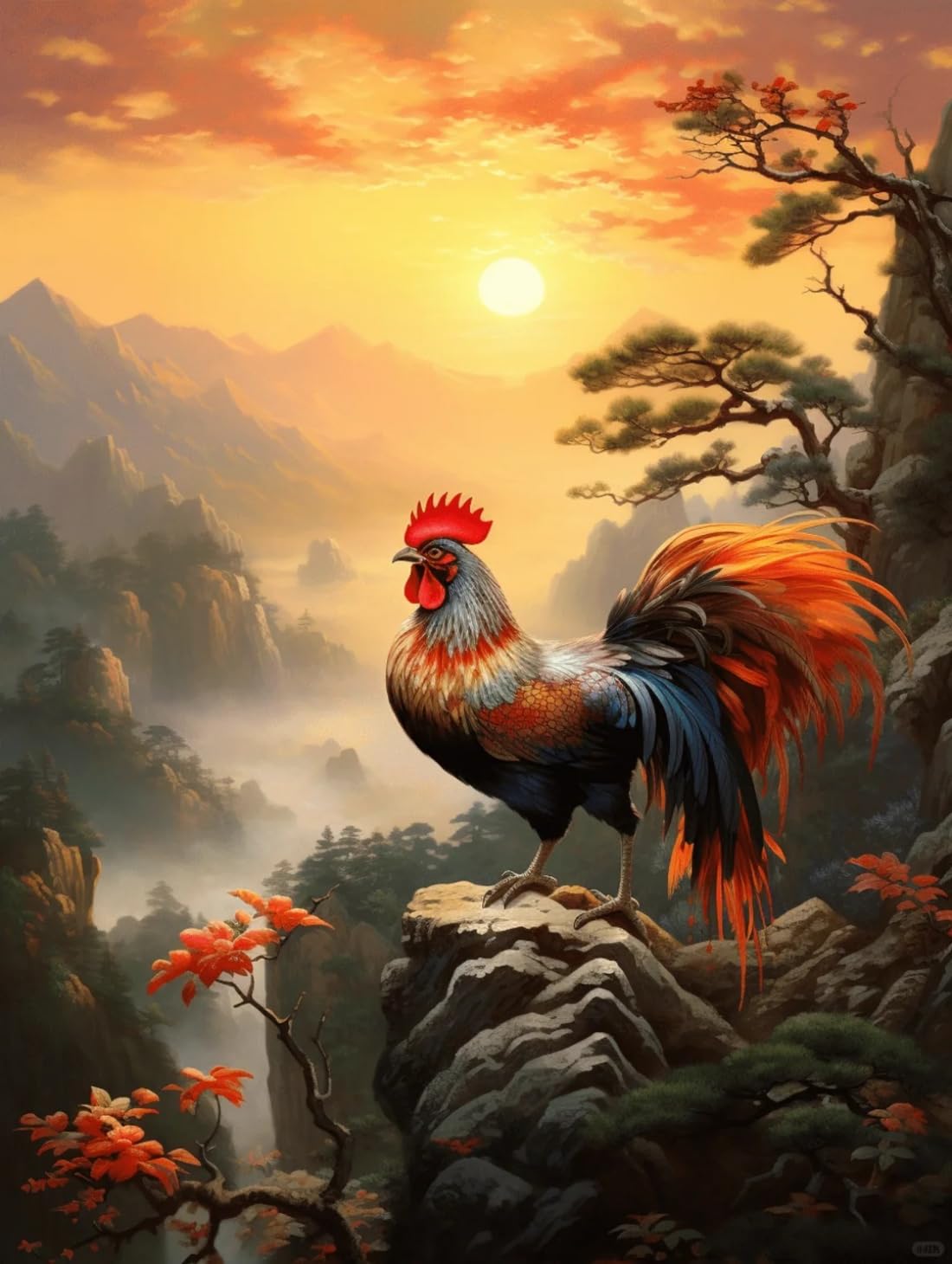 RKFLGEW Kit De Bordado Diy,Kit De Bordado De Cuentas De Gallo Rojo Grande,Kit De Artesanía De Punto De Aguja Animal,Pintura Con Cuentas Diy,Tapiz 3D,Kit De Punto De Cruz Con Cuentas 40x50cm