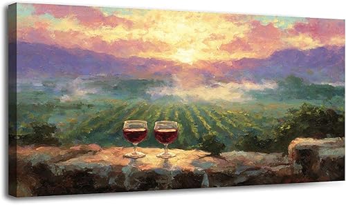 Miniatura 18 de 20"x 40" Canvas Wall Art Dreamy Vineyard Sunset Vintage Wine Glasses Rolling Hills Framed Pictures Painting Prints Large Wall Art for Living Room