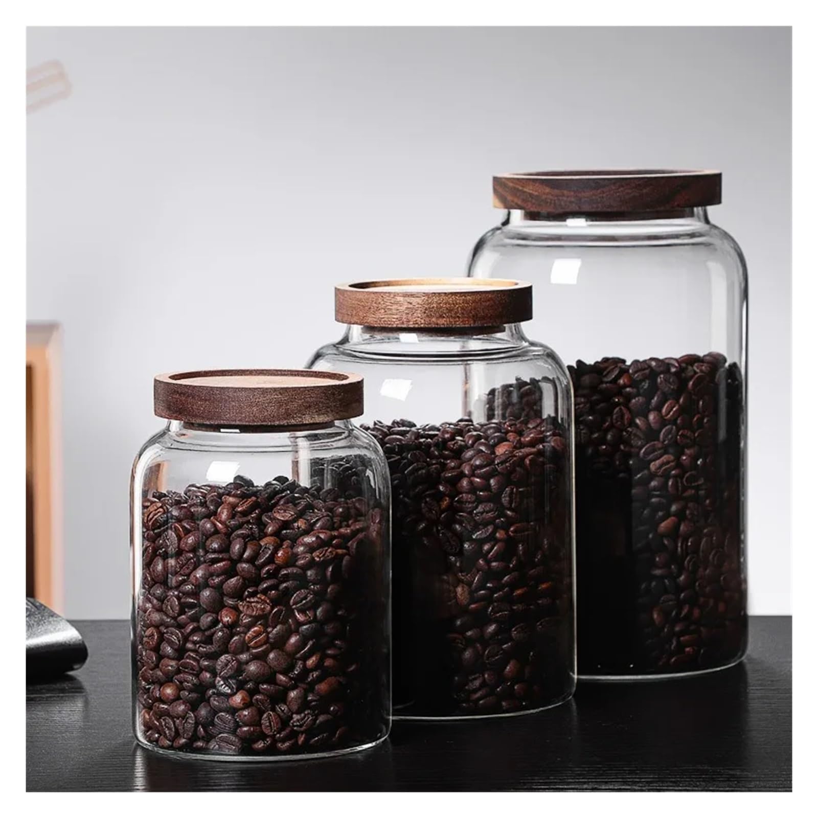 Kaffeebohnen Vakuumversiegelter Tank Transparente Vorratsgläser aus Glas for Lebensmittel Haushaltsluft Luftdichter Behälter Tee Kaffee Zuckerkanister für Kaffeebohnen, Zucker(1300ml)