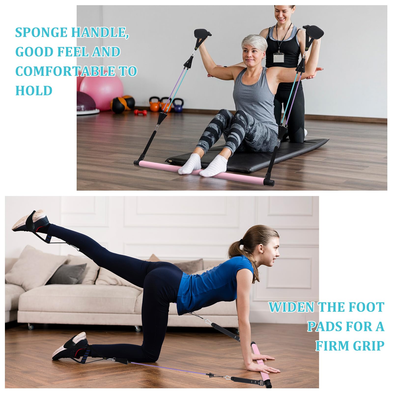 Kit Barre de Pilates avec 6 Bandes de Résistance Élastique, Musculation pour Homme et Femme, Yoga Fitness