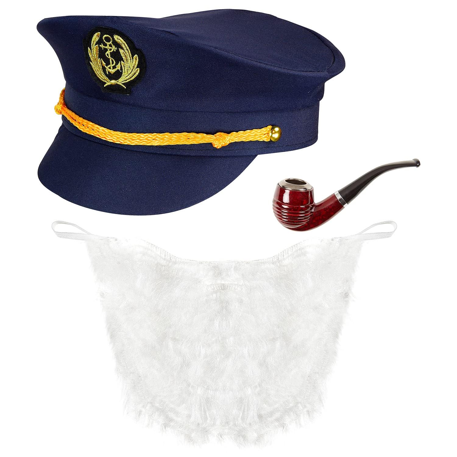 Widmann 68544 Fancy Dress Set Captain, Hat, Beard and Whistle, Navy Captain, Carnival, Theme Party, Multicoloured