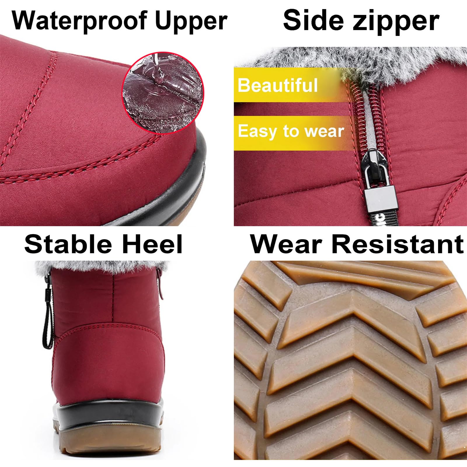 Botas de nieve de invierno para mujer, impermeables, antideslizantes, con forro de piel cálida, botas de invierno cómodas para exteriores