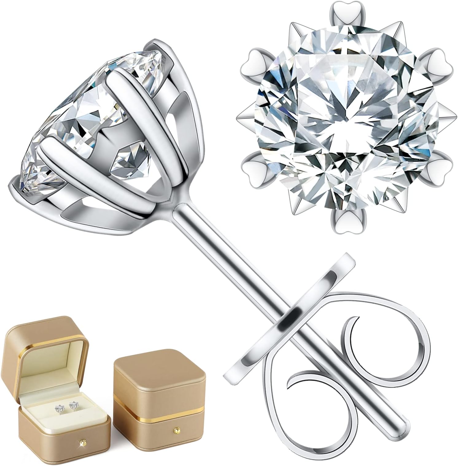 Earrings for Women, Gifts for Wife Mom, 0.6 carat-3 carat Moissanite Stud Earrings, Anniversary Jewelry Present for Wife, Birthday Gifts