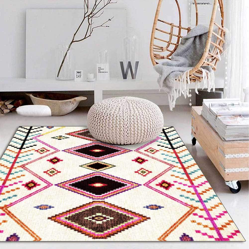 Tapis lavable et antidérapant pour cuisine et salon - Style losange rouge rétro 110x190cm