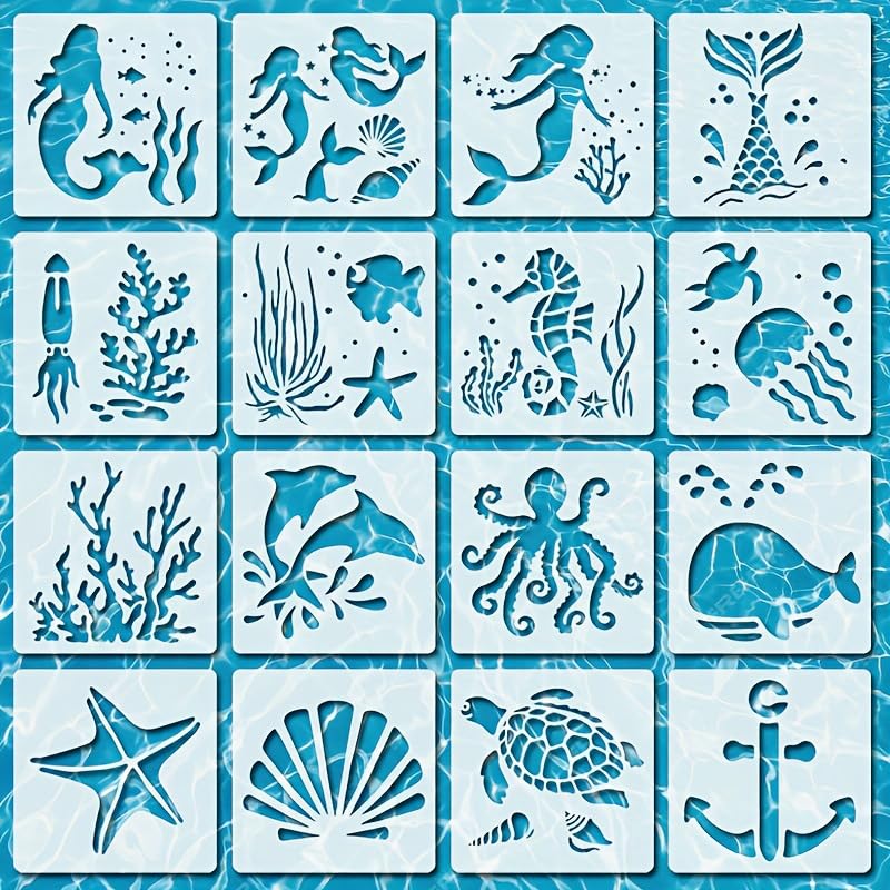 16 Reusable Stencils for Painting, Ocean Animal Templates for DIY Crafts โ image 1