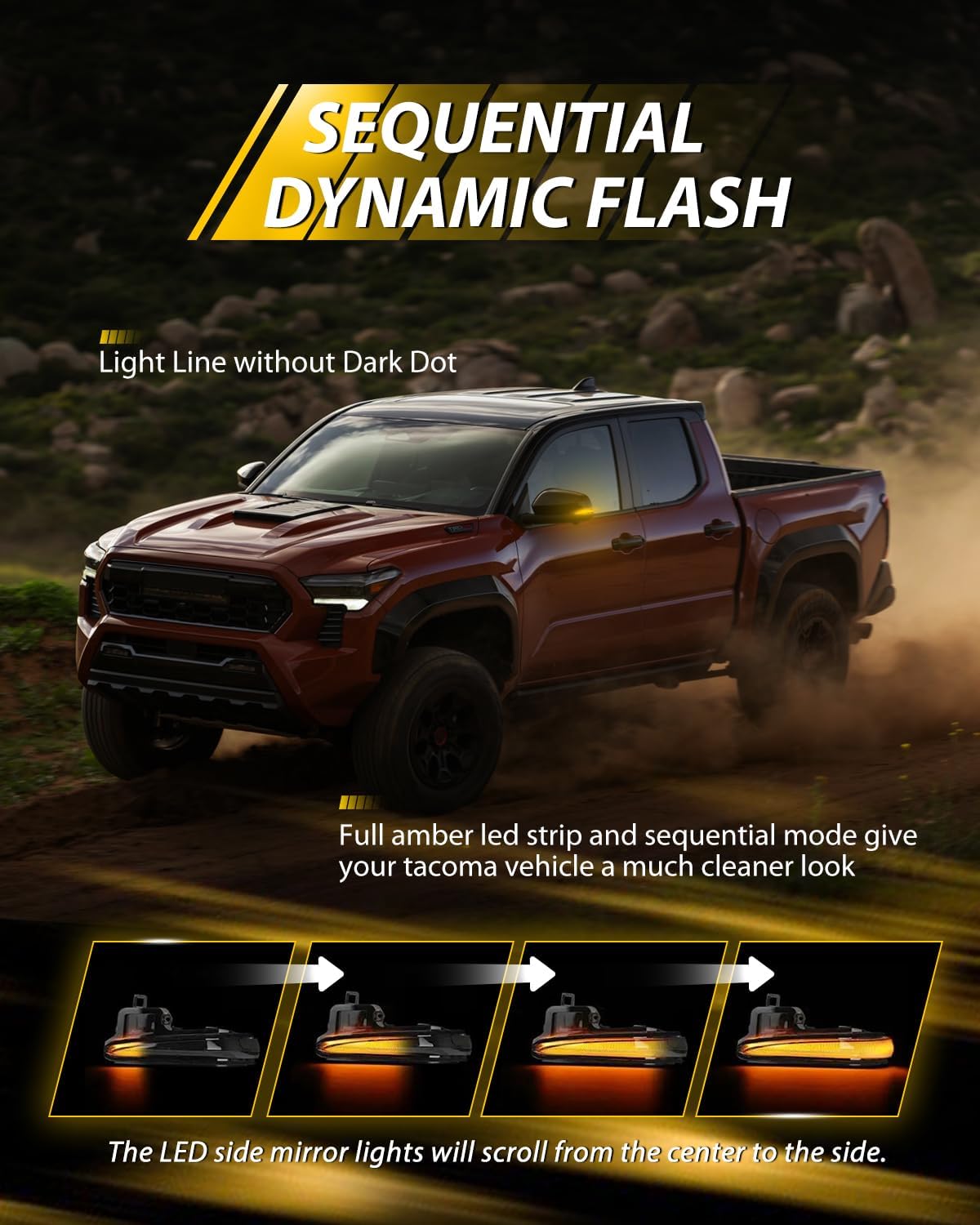 LESAUCE LED Side Mirrors LED Sequential Dynamic Smoked Lens Turn Signal Lights for 2016-2023 Toyota Tacoma, 2017-2024 RAV4 XA50, 2020-2024 Highlander XU70, Pack of 2