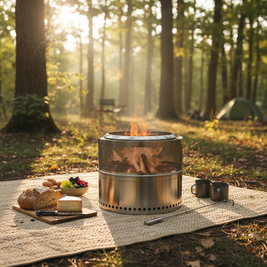 Braciere senza fumo, in acciaio inox 201, con gancio del fuoco, borsa portatile, 50 x 40 cm, per campeggio, feste in giardino, falò, backpackenfest, molto altro