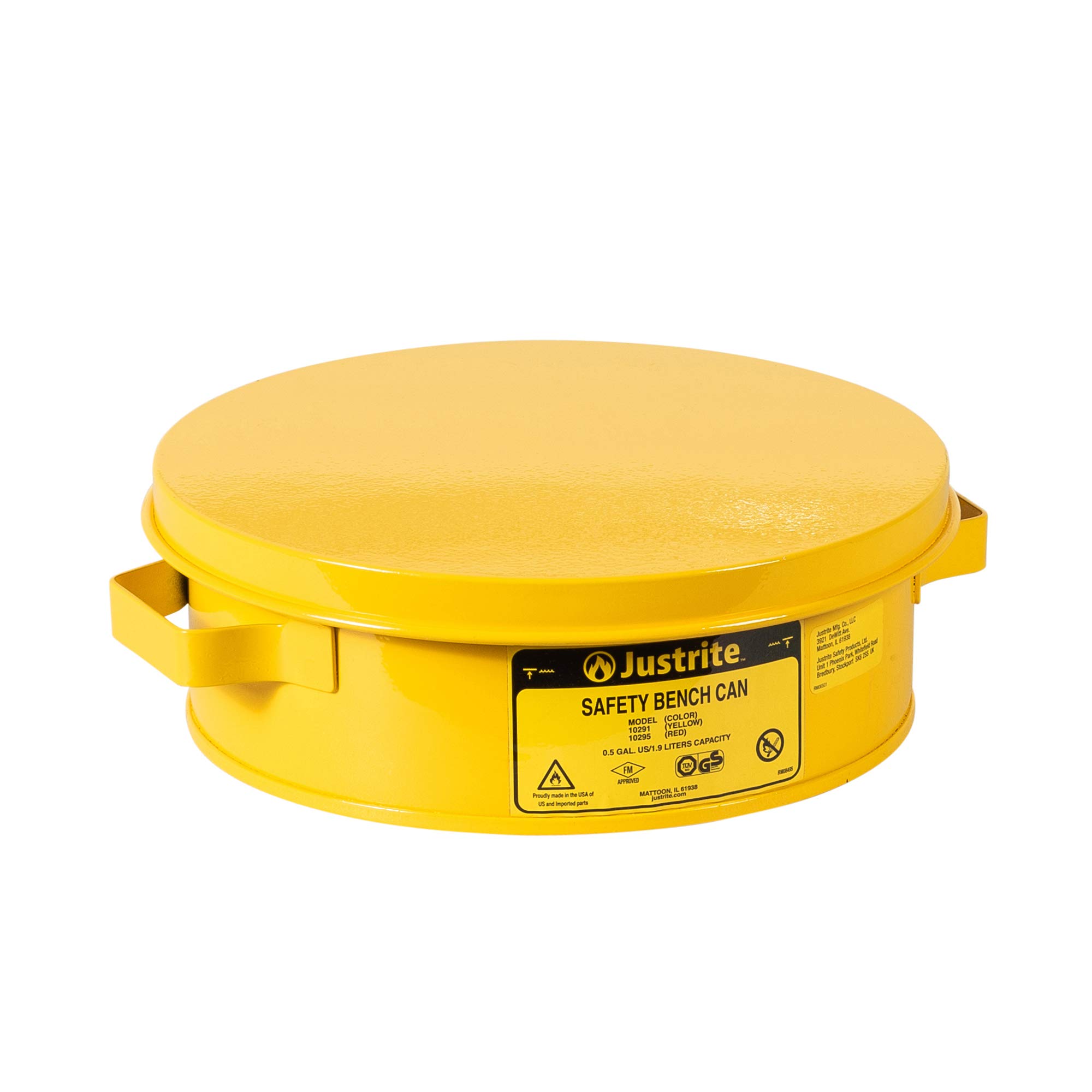 Justrite 10291 Steel Bench Can, 2L Capacity, Yellow