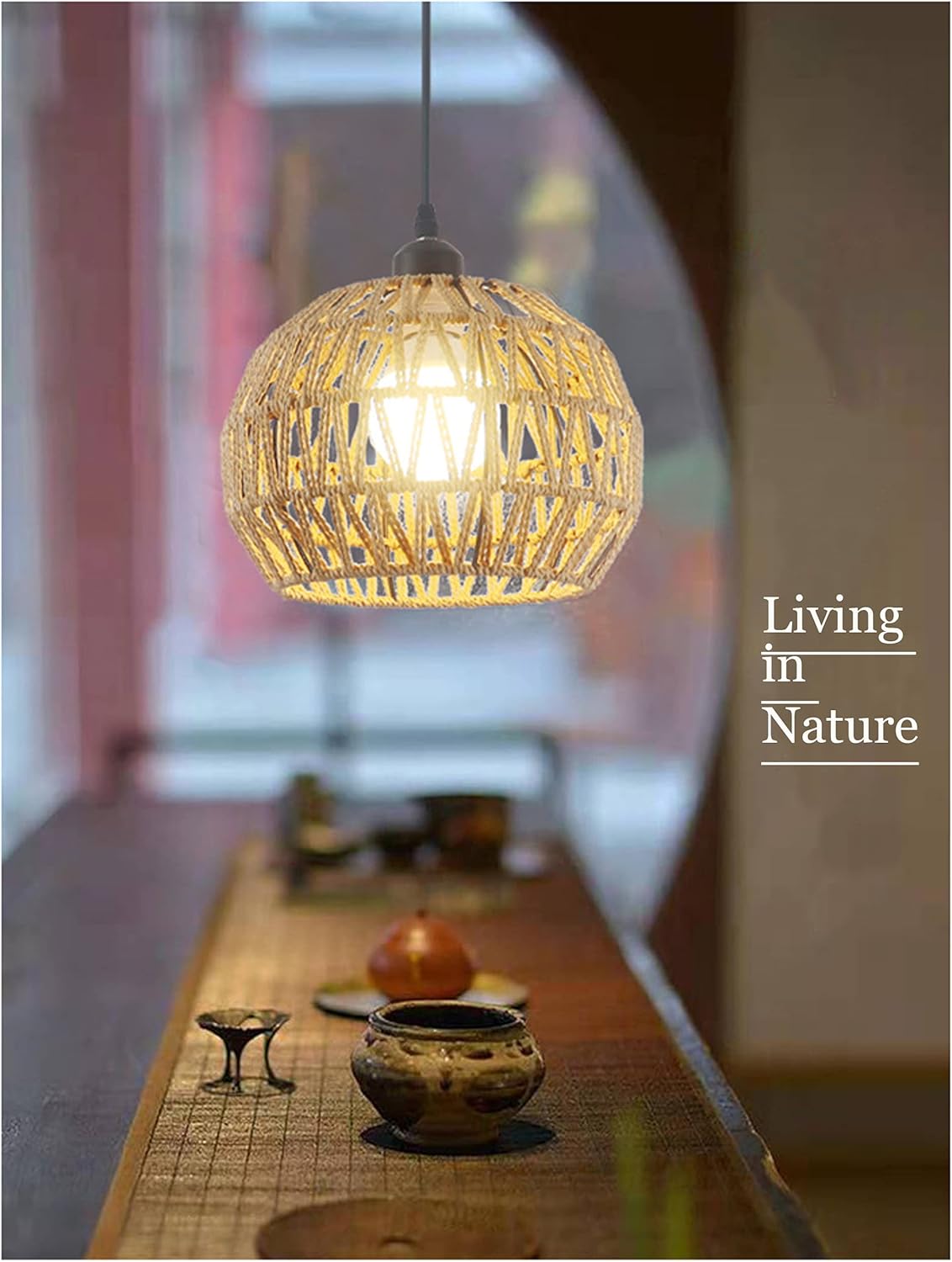 L-Type Track Lighting Pendants Restaurant Chandelier Globe Natural Rattan Rope Linen Lampshade E26 Socket Lightolier Compatible Track Light Industrial Customizable Pendant Light,3 Light
