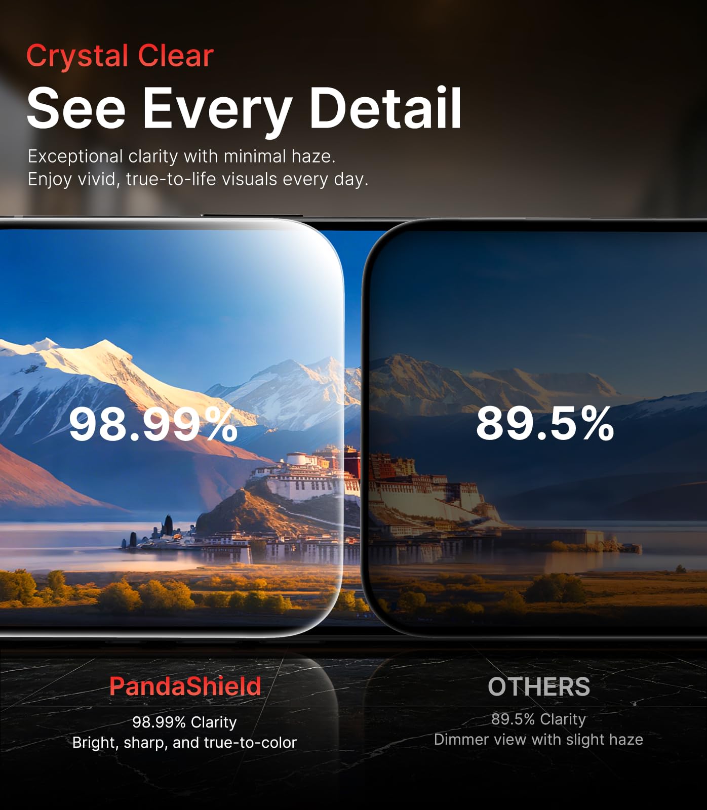 PandaShield Confezione da 4 pellicole protettive colorate per iPhone 16 Pro | Filtro privacy rosso e luce blu, anti-spia a 25°, vetro temperato 9H, vassoio di allineamento facile