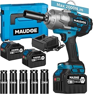 2000Nm Cordless Impact Gun, 1/2" 1500Ft-lbs Heavy Duty Impact Wrench with 2 x 6.0Ah Battery & 5 Sockets, 21V Brushless High Torque Electric Pistola Llave de Impacto for Car/Truck RV/Mower