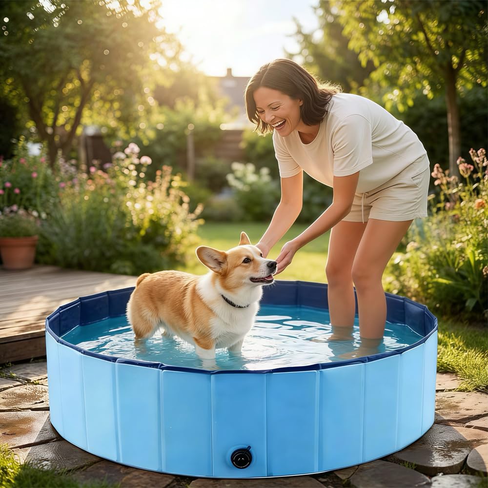 Hundepool 120x30 cm, Hundebadewanne mit Ablaufloch, Planschbecken Faltbarer Pool, 3-Layer Reinforcement rutschfest, Katzenpool, 3 Größen Verfügbar Für Kleine, Mittlere Und Große Hunde Geeignet.