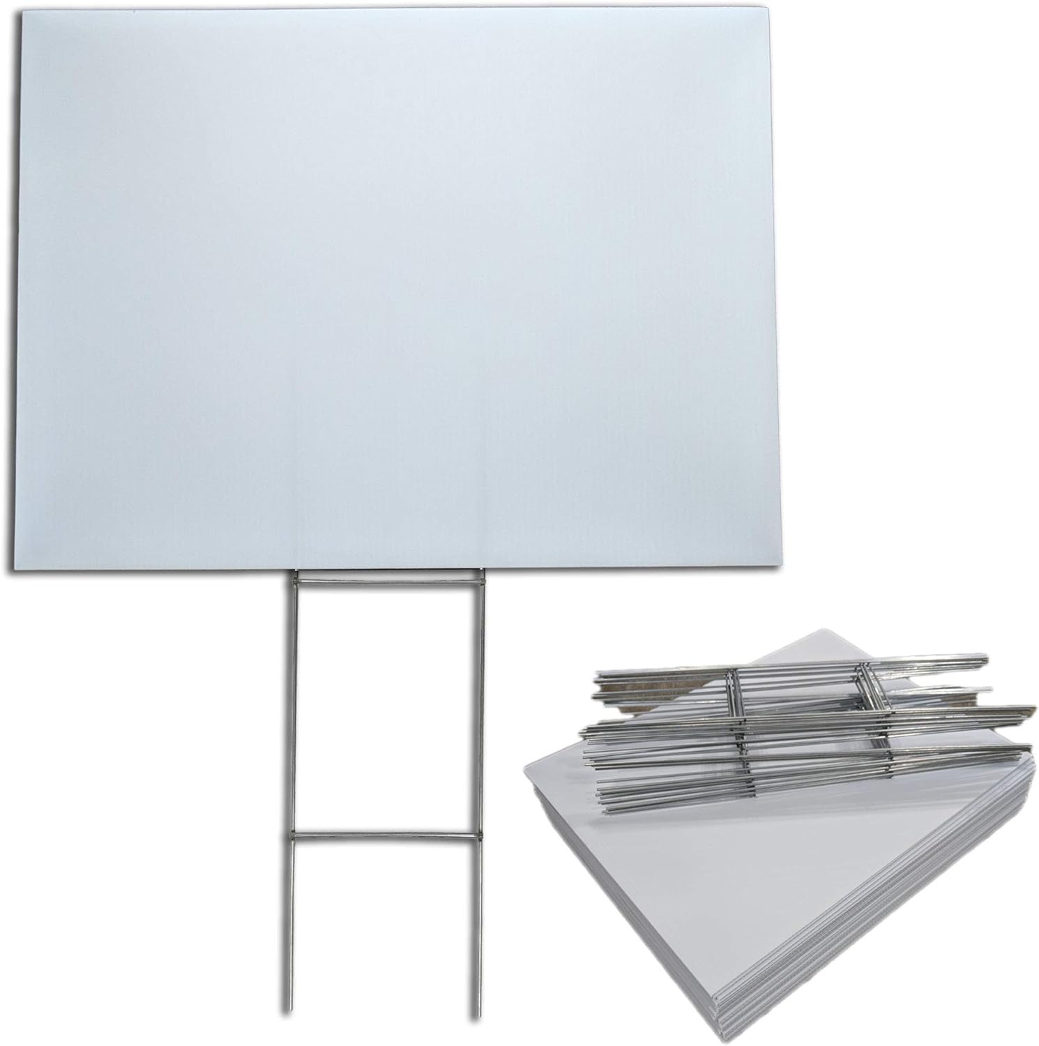 Visibility Signage Box of 100 18"x24" Cororugated Blank Yard Signs with HStakes