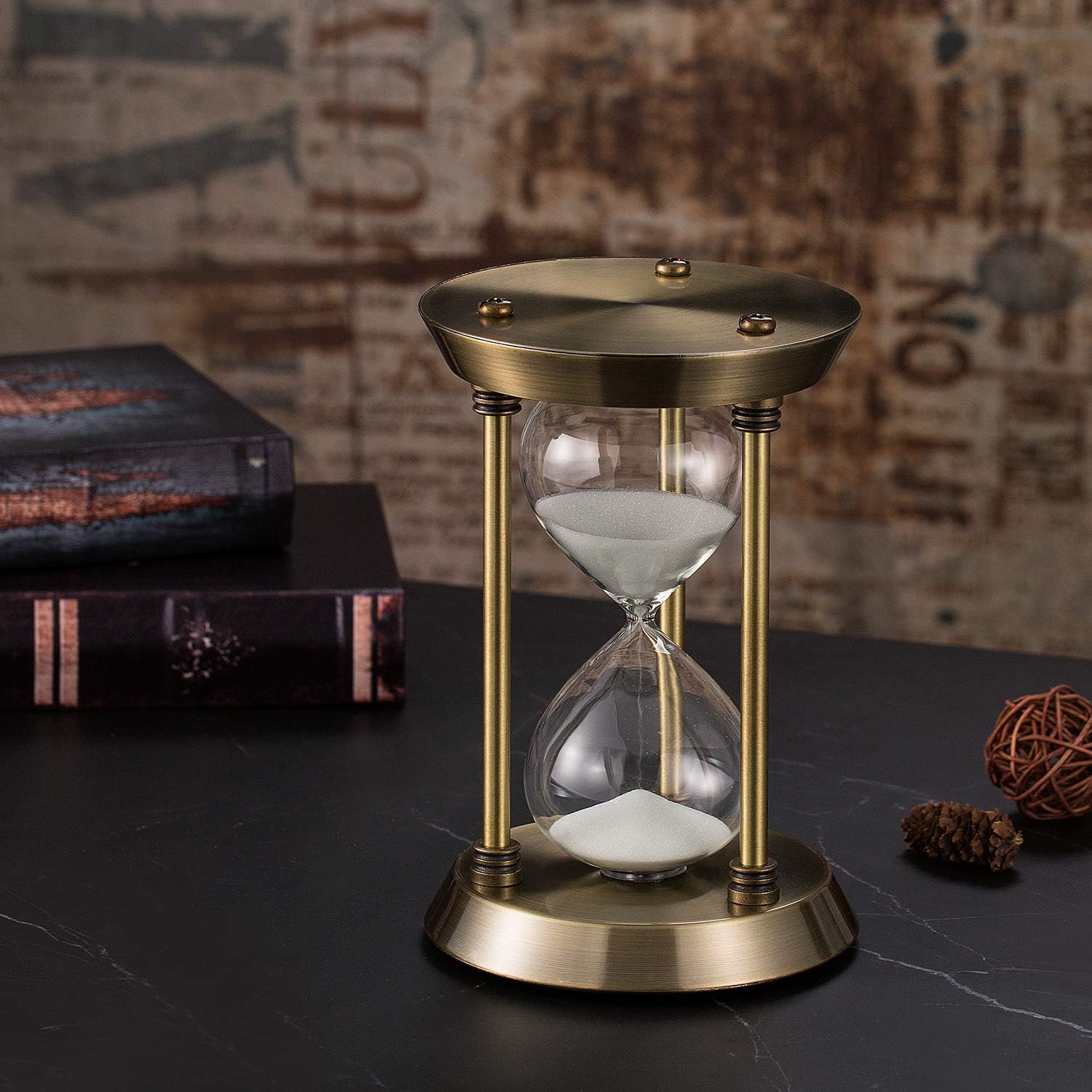 KSMA 30 Minutes Hourglass Sand Timer,Brass-Tone Metal Hour Glass with White Sand