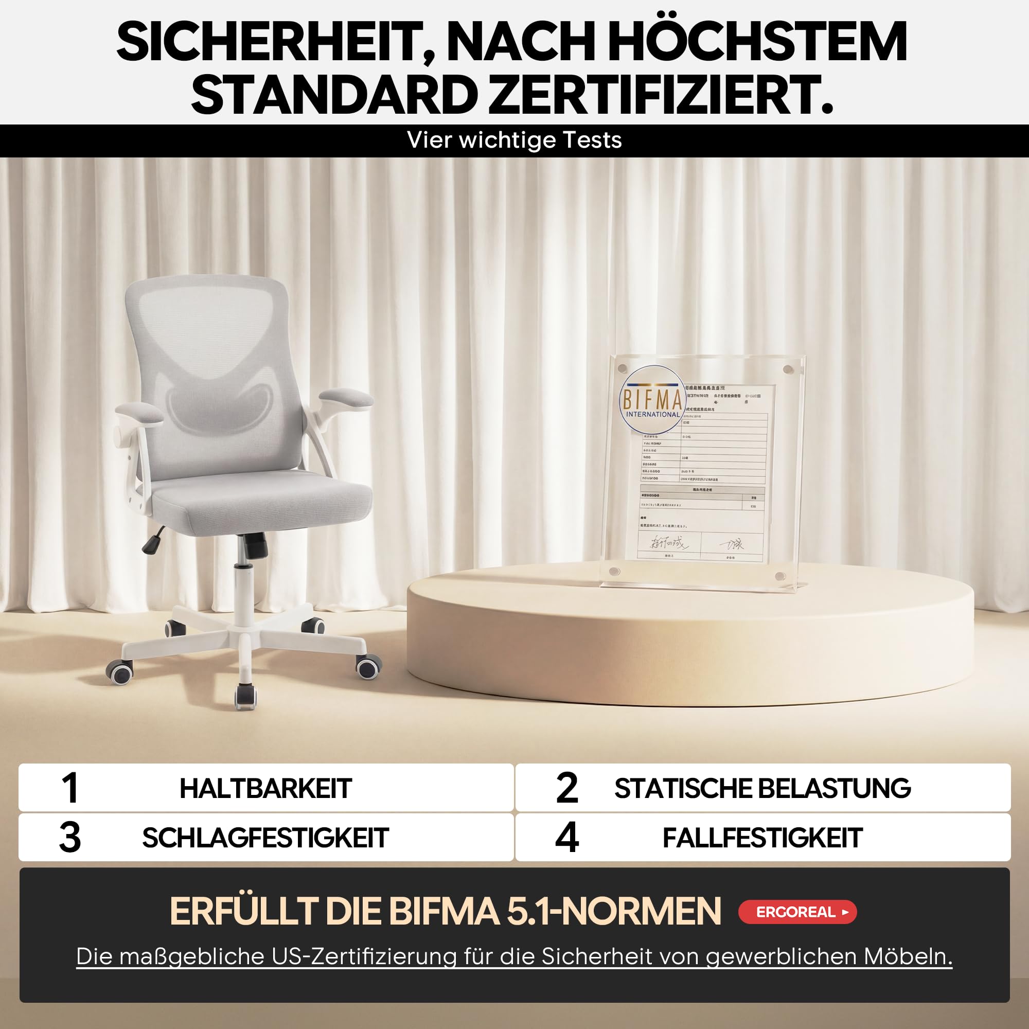 Bürostuhl ergonomisch – Schreibtischstuhl Netz, Lendenstütze 150kg | Klappbare Armlehnen, verstellbare Lendenstütze, 90-110° Rückenlehne, höhenverstellbar, leise Rollen, Homeoffice & Büro