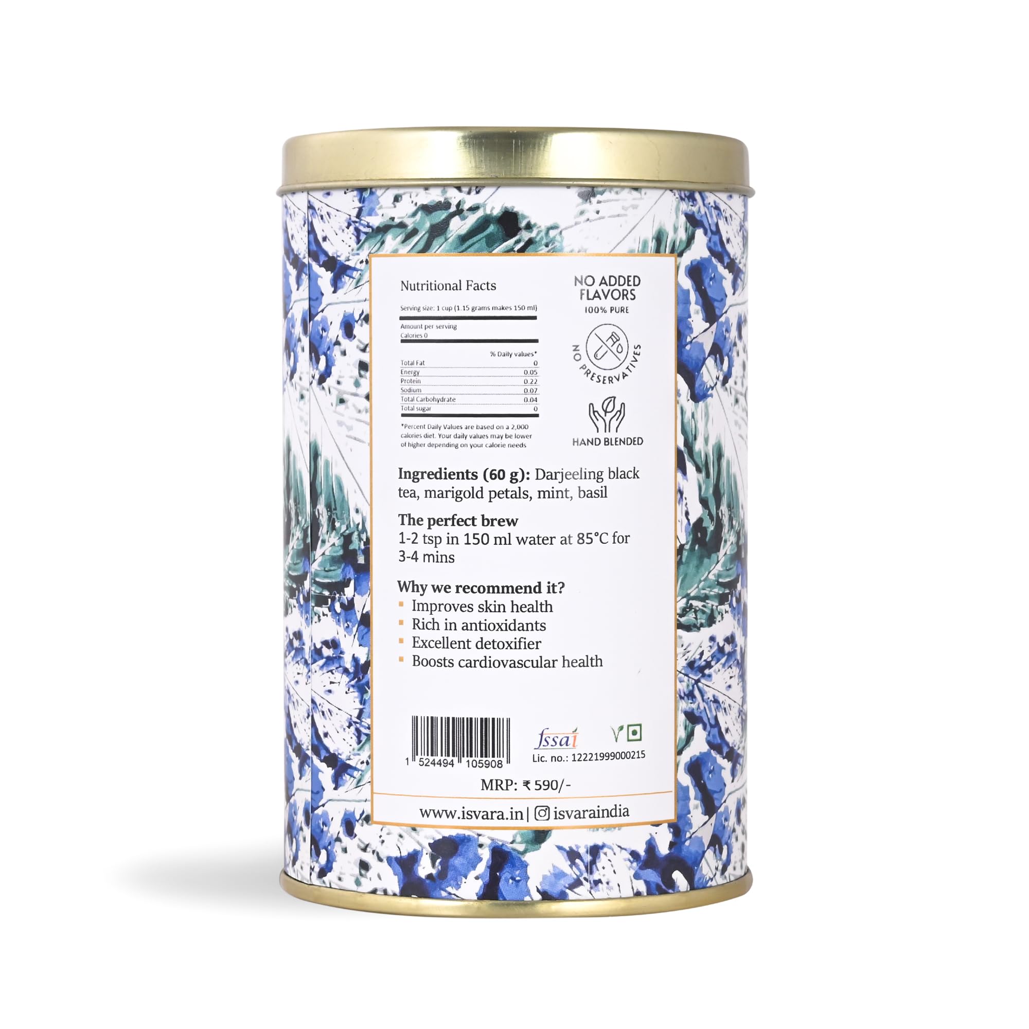 ISVARA Darjeeling Black Tea - Elixir of Youth, Strong, Malty blend of Darjeeling Black Tea, Marigold Petals, Mint, Basil, Rich in antioxidants, Loose tea leaves Good for Detox, skin health, 60gm 1