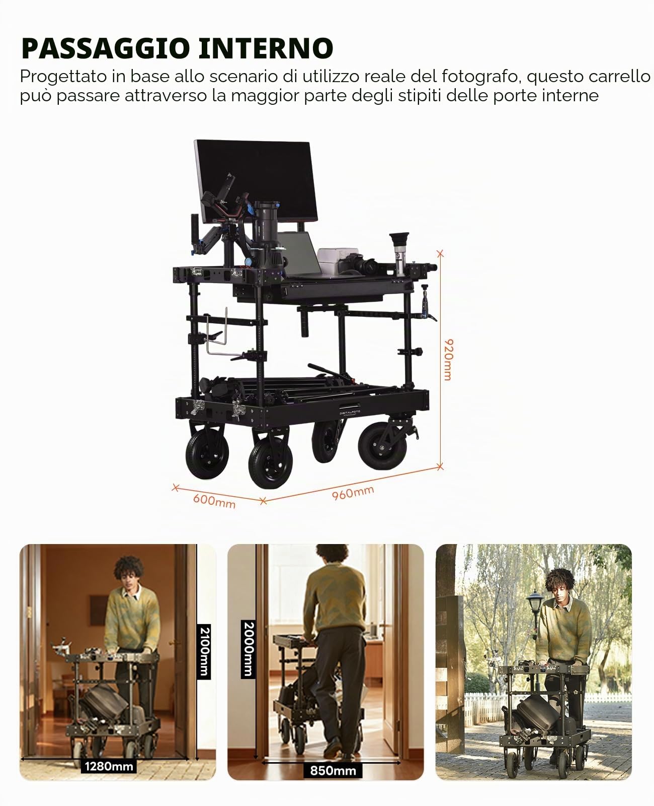 DF DIGITALFOTO TITAN Carrello per Videoproiezione per Filmmaker/Fotografi/Studio,300kg Portata Postazione di Lavoro Professionale sul Set per Riporre e Spostare le Attrezzature in Modo Sicuro
