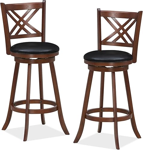 Giantex Juego de 2 taburetes de bar giratorios de 360, sillas de bar de 29 pulgadas de altura con respaldo y reposapiés, taburetes de bar tapizados
