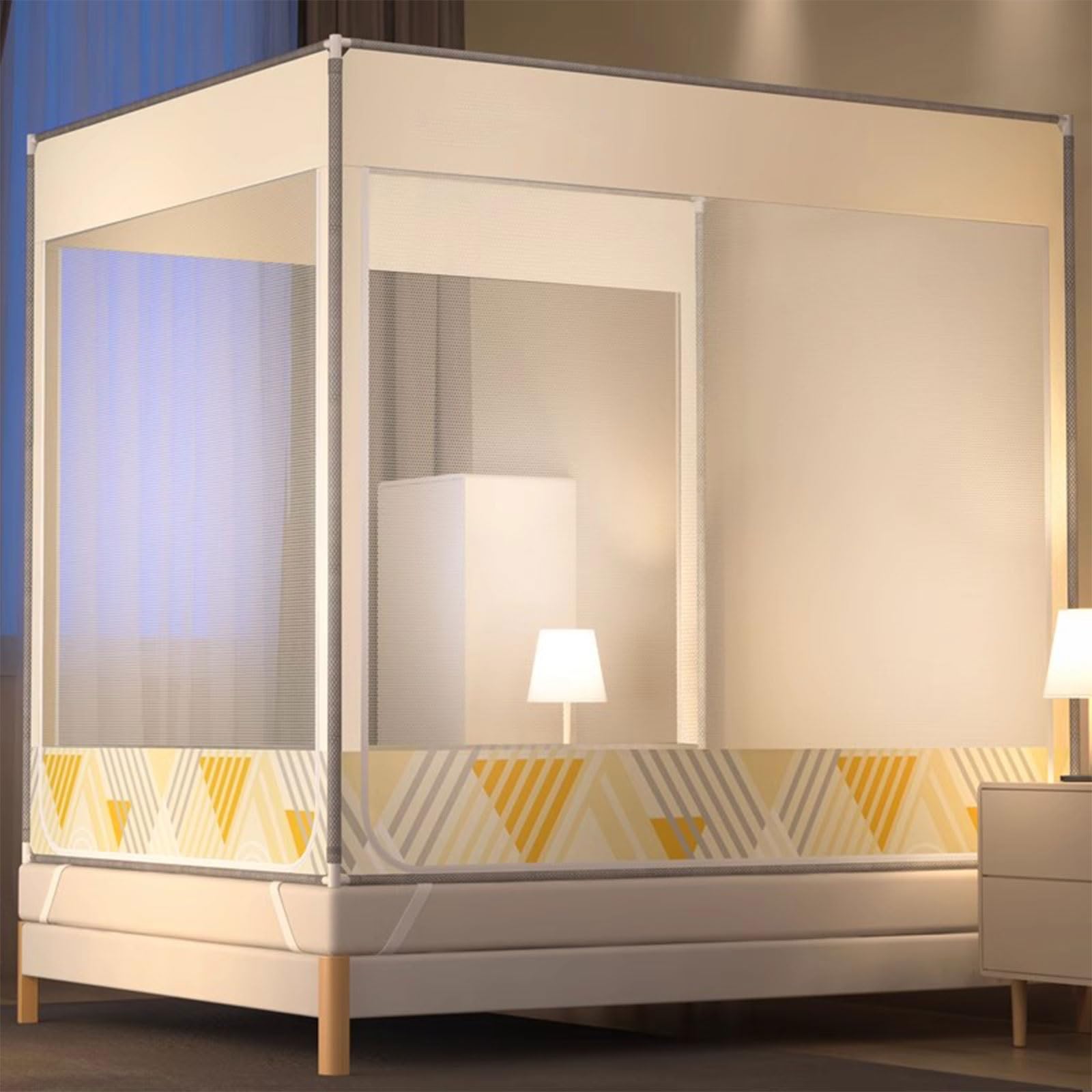 Rechteckiges Mückennetz Bett Polyester Feinmaschiges und Metall Ständer Einfache Installation Moskitonetz Doppelbett Einzelbett 360° Rundumsicht Fliegennetz Mosquitonetz Tragbares Moskitonetze