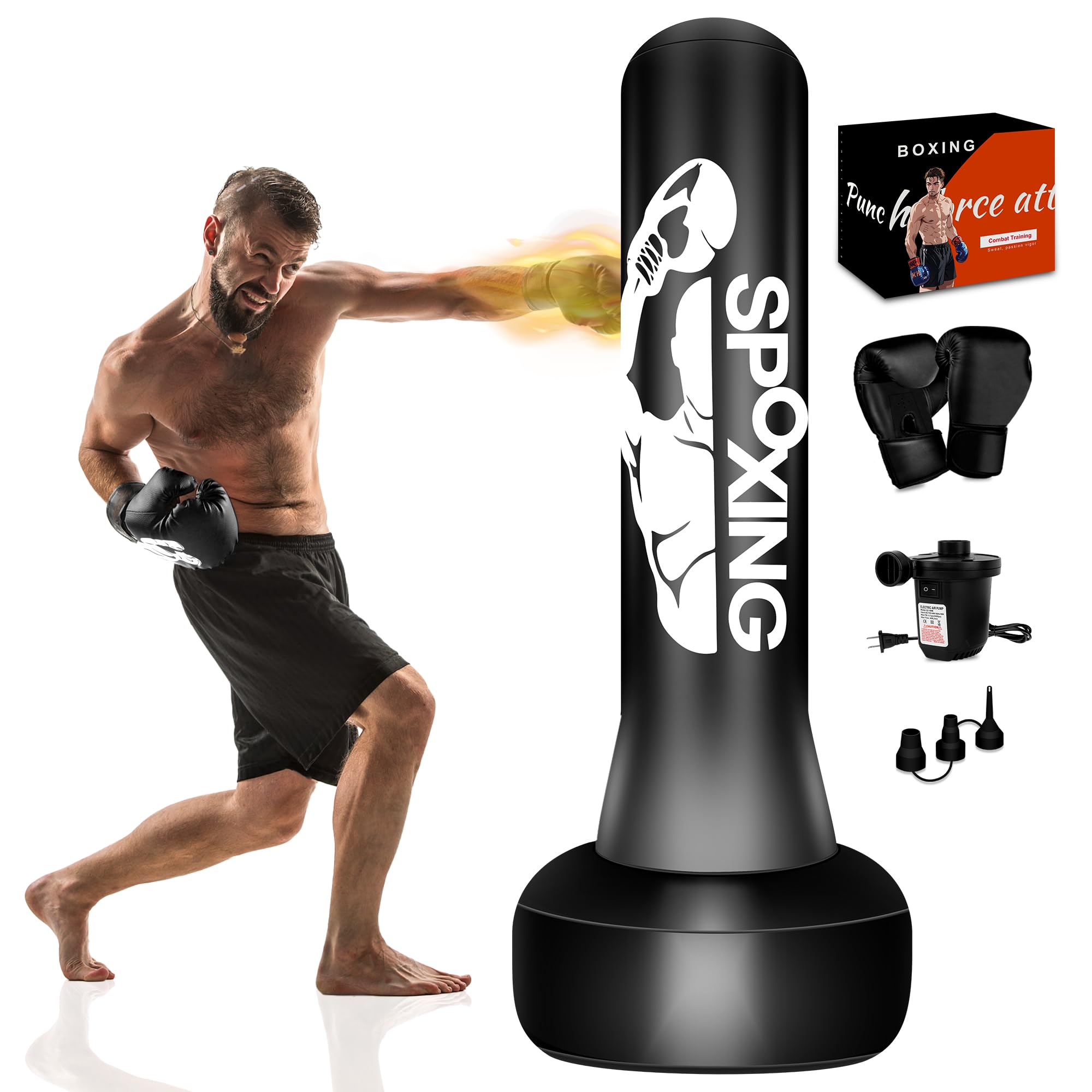 Freestanding Punching Bags for Adults Teens - 70" Heavy Bag with Stand Men Standing Boxing Inflatable Kickboxing Training MMA Muay Thai Fitness