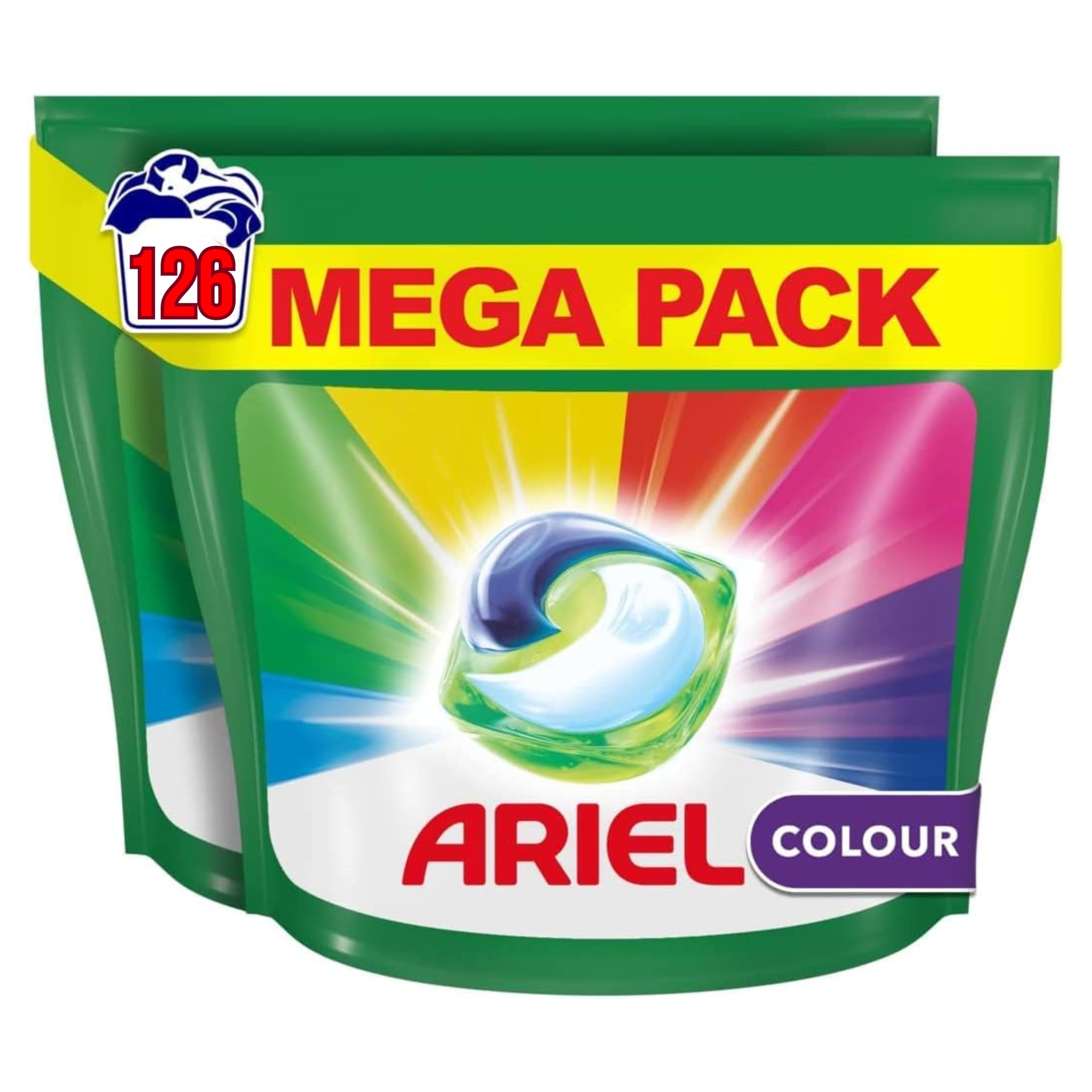 Ariel Cápsulas todo en 1, 126 lavados, Mountain Spring, cápsulas de detergente para ropa con eliminación de manchas, uso en agua fría, 5 libras, 126 unidades (paquete de 1)