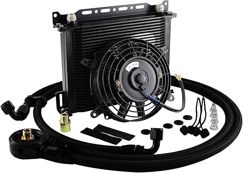 Miniatura 2 de Transmisión universal de motor AN10 Kit de enfriador de aceite de 30 filas con soporte + manguera adaptadora + kit de ventilador de 7 pulgadas 34X16