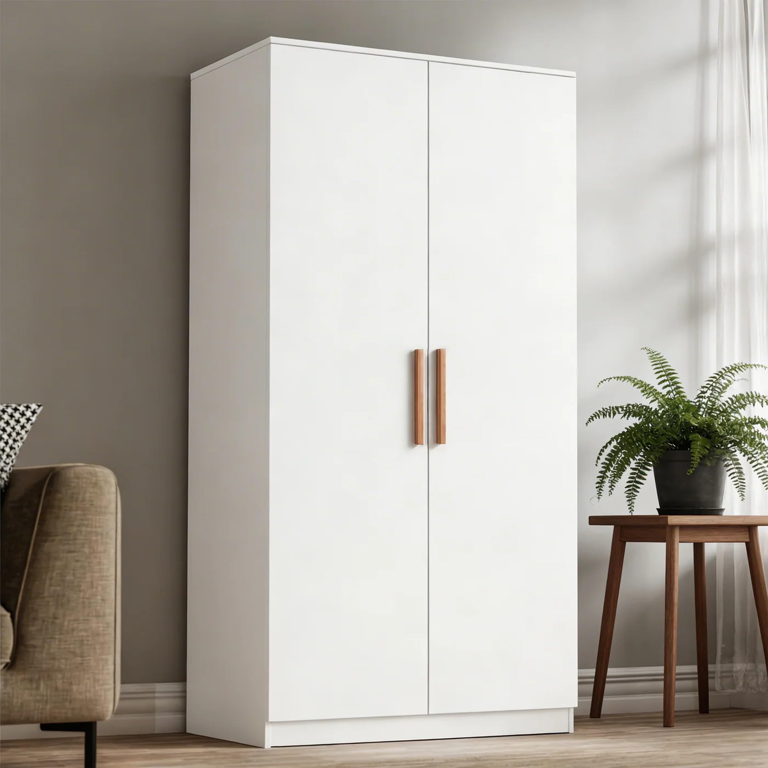 Blisswood 2 Door Wardrobe, Wardrobes for Bedroom with Shelves & Hanging Rail, Large Wardrobe Storage Cupboard, Modern Wooden Bedroom Wardrobes Furniture, 176H x 76W x 51D cm (White)