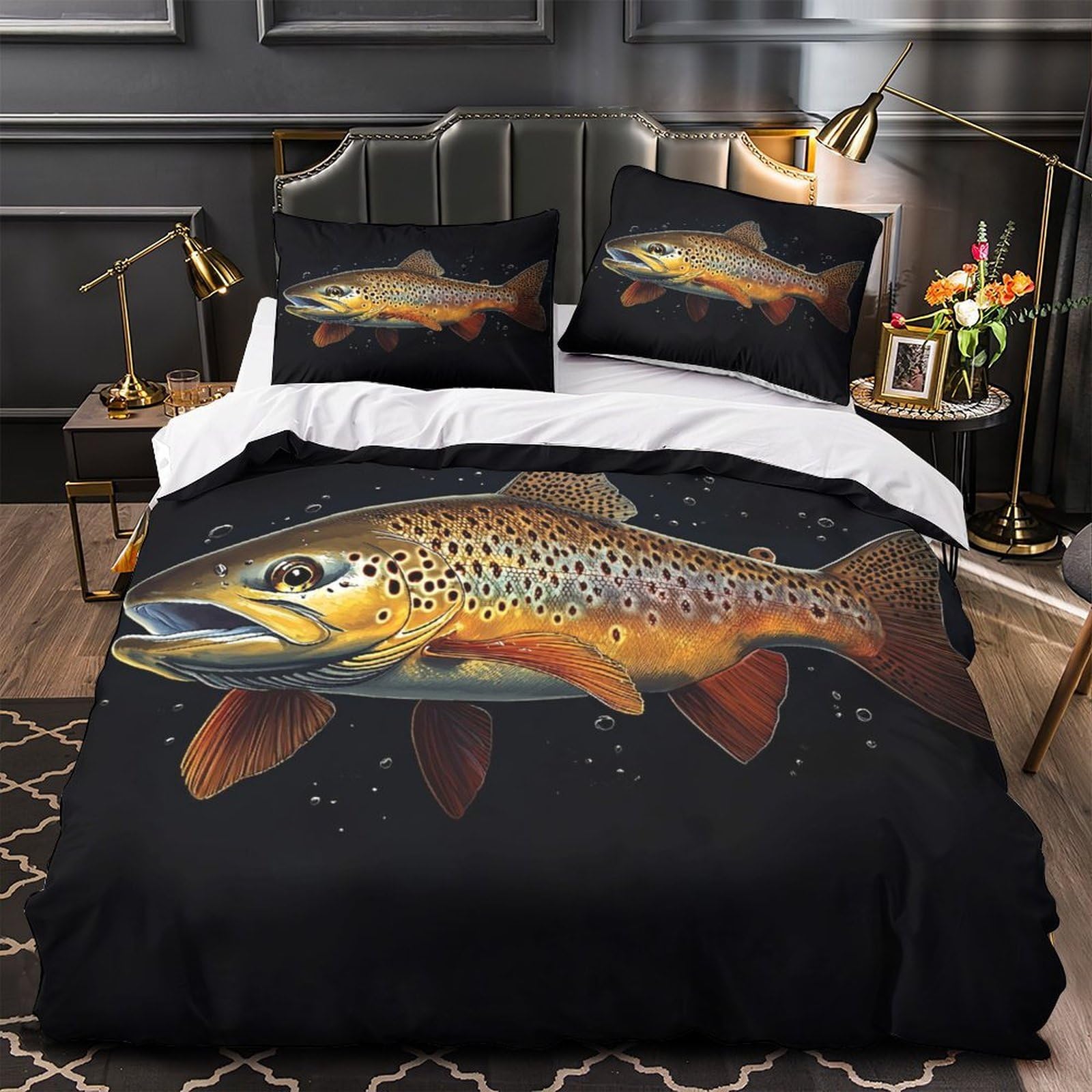 Housse de couette truite illustration aquatique réaliste King 220x240cm