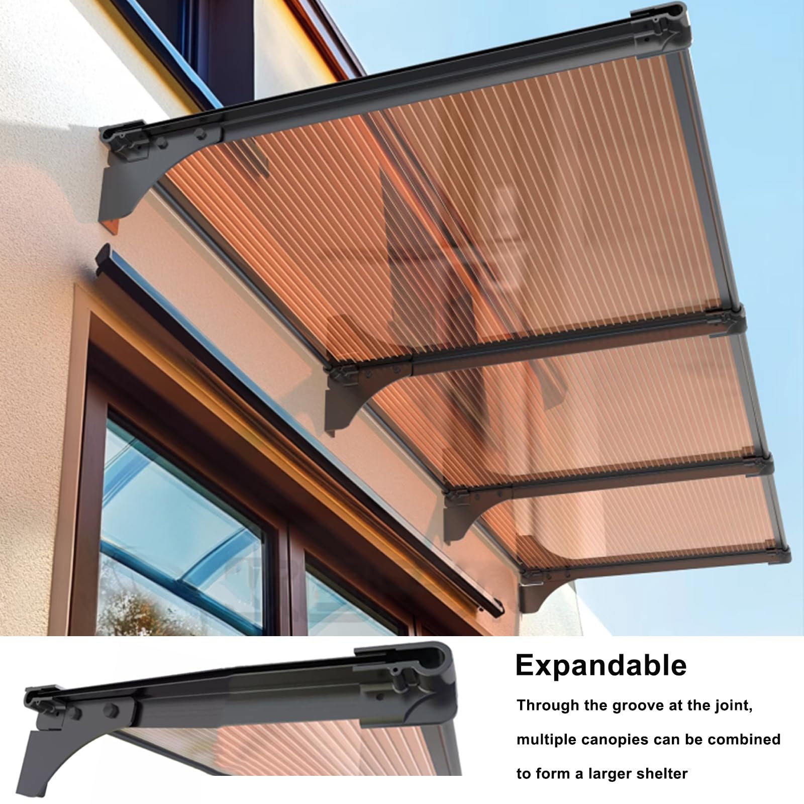 Auvent de Porte et Fenêtres en Aluminium,Toit Abri Contre la Pluie et UV,Marquise Solaire Abri,Marquise d'accueil en Polycarbonate,Couverture de Jardin Extérieur (80x180cm/31 x71)