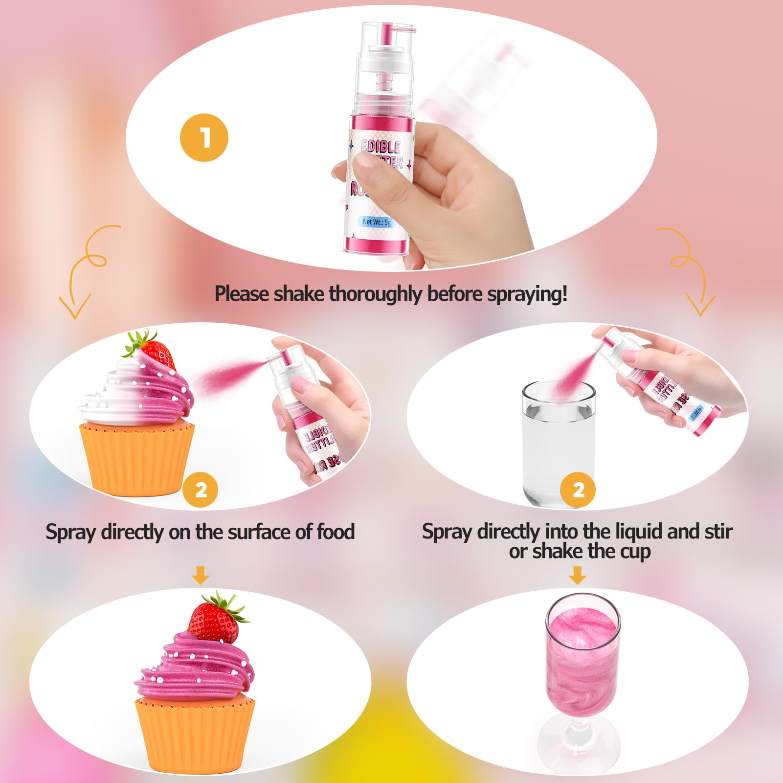 Waysroma Purpurina Comestible Spray Oro 5g Polvos Decoración Tartas