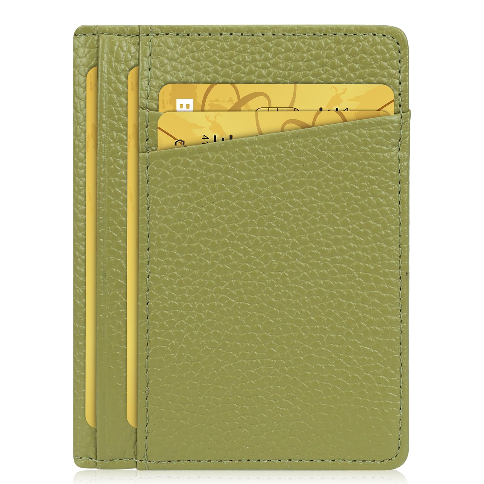 Unaone Slim Minimalist Wallet - Premium Leather RFID Blocking Front Pocket Wallets with 8 Card Slots and 2 ID Window, Green