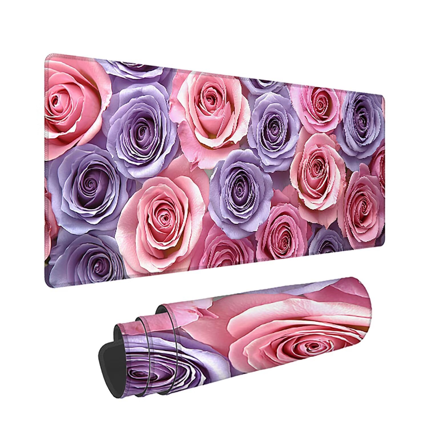 Podkładka pod mysz do gier XXL - 1600x800x3mm - Kwiat duża antypoślizgowa podkładka pod klawiaturę biurową ze zszytymi krawędziami, fabryczna duża podkładka pod mysz do gier do biura i domu, poprawia