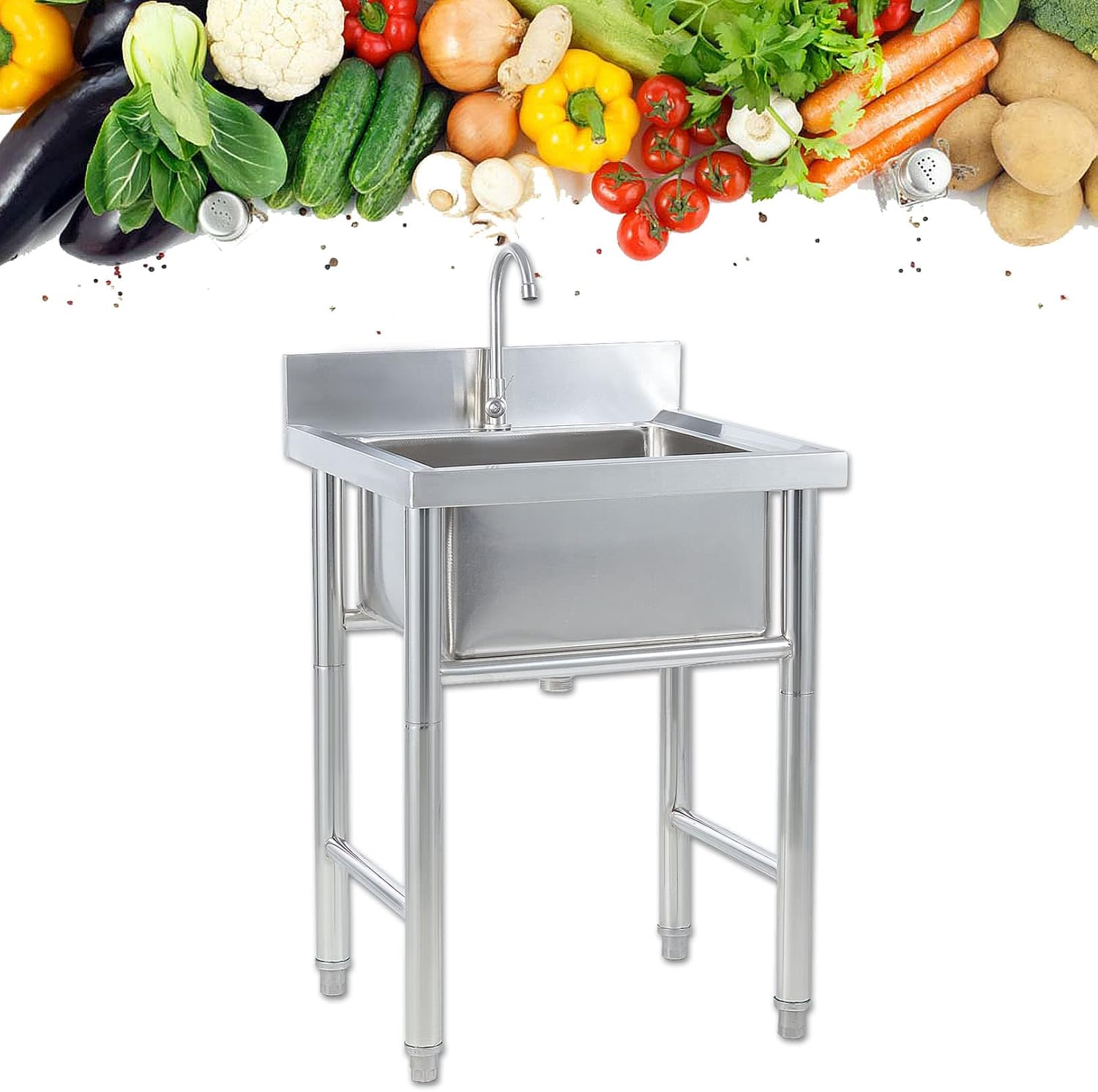 Commercial Kitchen Sink Single Bowl Prep Workstation Stainless Steel
