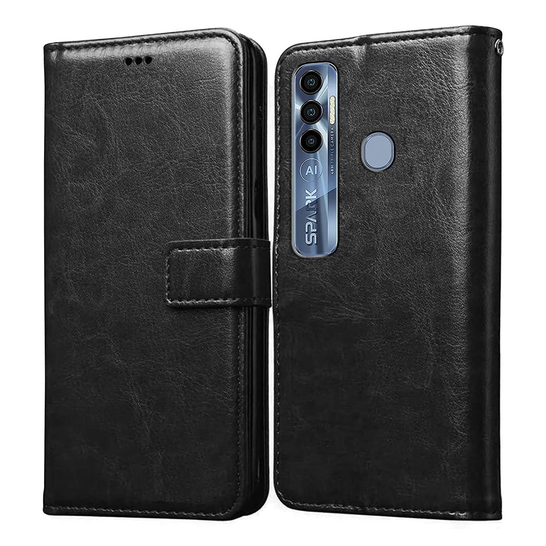 Casotec Flip Cover for Tecno Spark 7 Pro | Premium Leather Finish | Inbuilt Pockets & Stand | Flip Case for Tecno Spark 7 Pro (Black) (B09P8LWPDG) Amazon Price History, Amazon Price Tracker