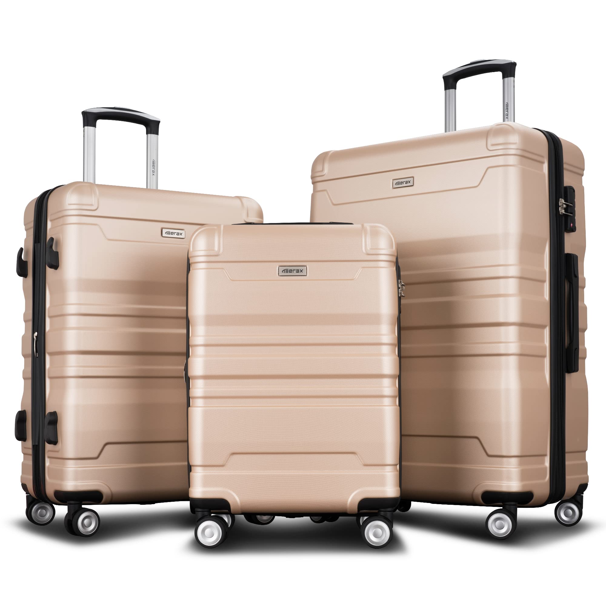 Merax 3 pc Hardshell Luggage Set Spinner Wheel Suitcase, Brown + Gray, 20/24/28 Inch