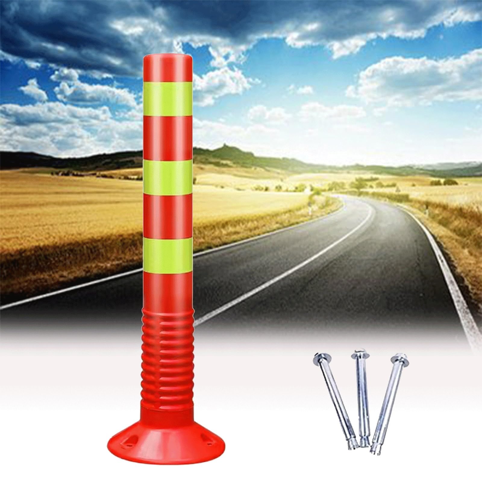 Cono de señalización Vial de 76 cm (30") - Cono de Seguridad de Alta Visibilidad para construcción, estacionamiento y Control de multitudes. Incluye Tornillos. Poste de señalización Vial Roj