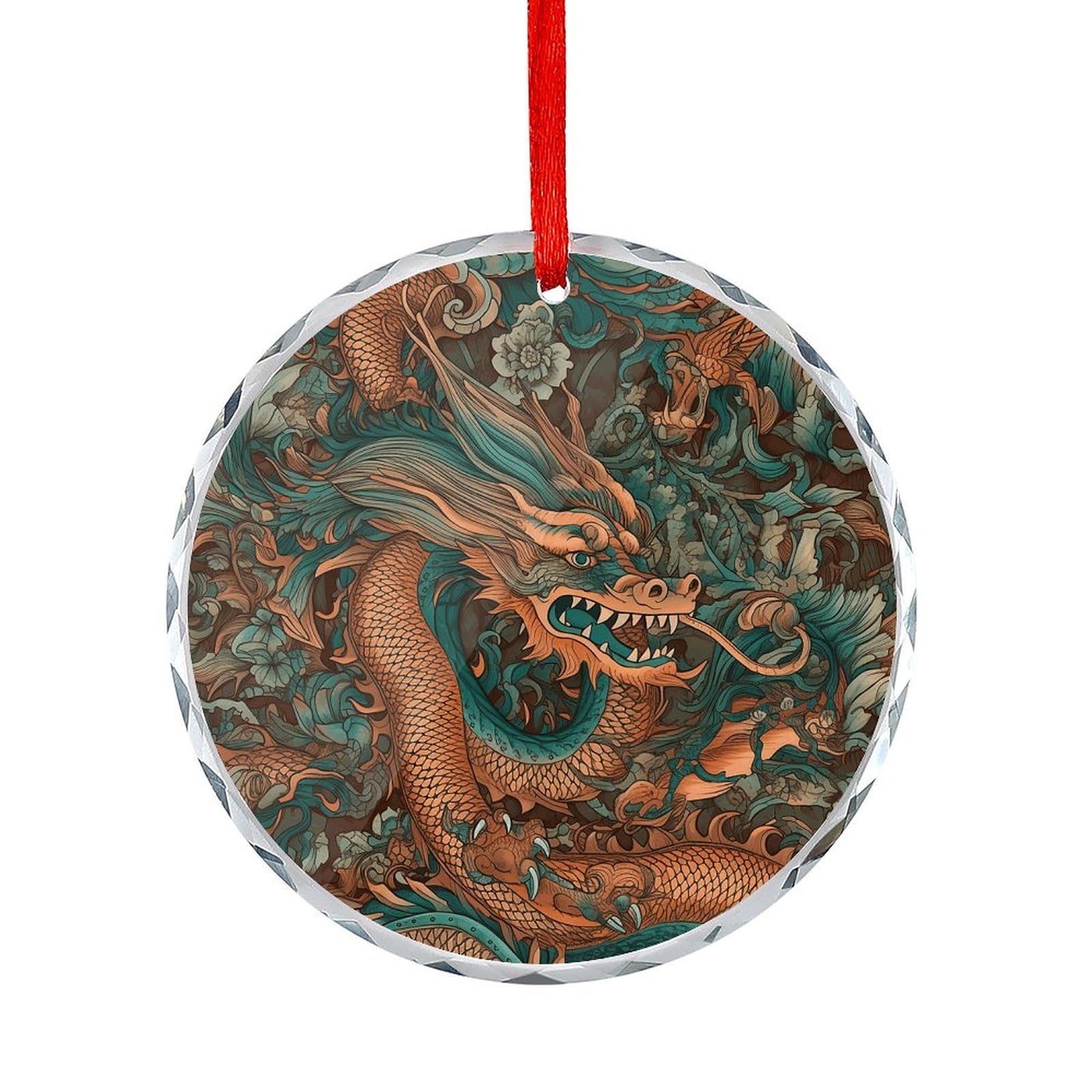 Fodpand Women's Style Intricate Dragon Pattern Round Glass Ornament Keepsake Gift Exchange Ideas Car Decor,Christmas Ornaments For Tree Window Garden Ornaments