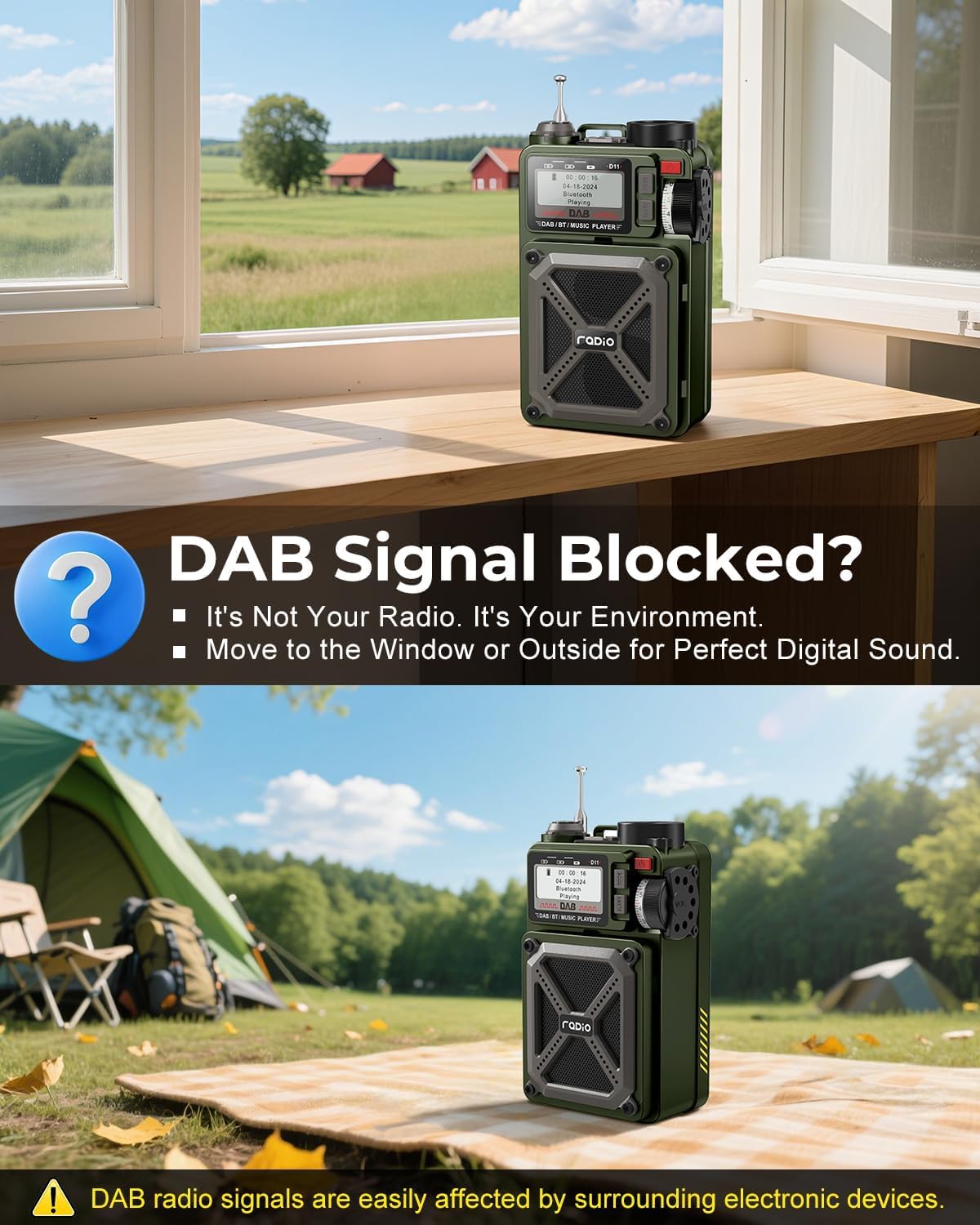 Radio DAB e FM portatile con Bluetooth 5.3, radio solare, batteria ricaricabile da 4000 mAh, radio a manovella con SOS, torcia, jack per auricolari, scheda SD, USB, radio a carica di emergenza