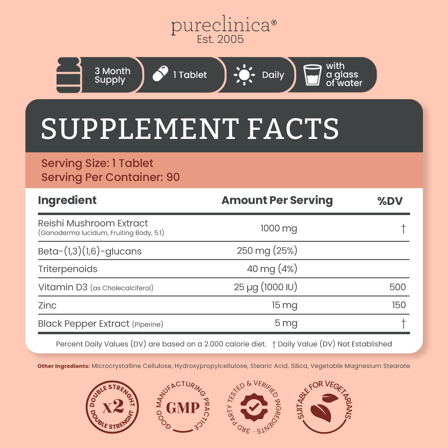 Doppelt konzentrierter Reishi-Pilz 5000 mg – 360 Tabletten (4×90) – 12-Monatsvorrat – mit Vitamin D3, Zink & Piperin – 100 % Fruchtkörper, ohne Myzel oder Füllstoffe