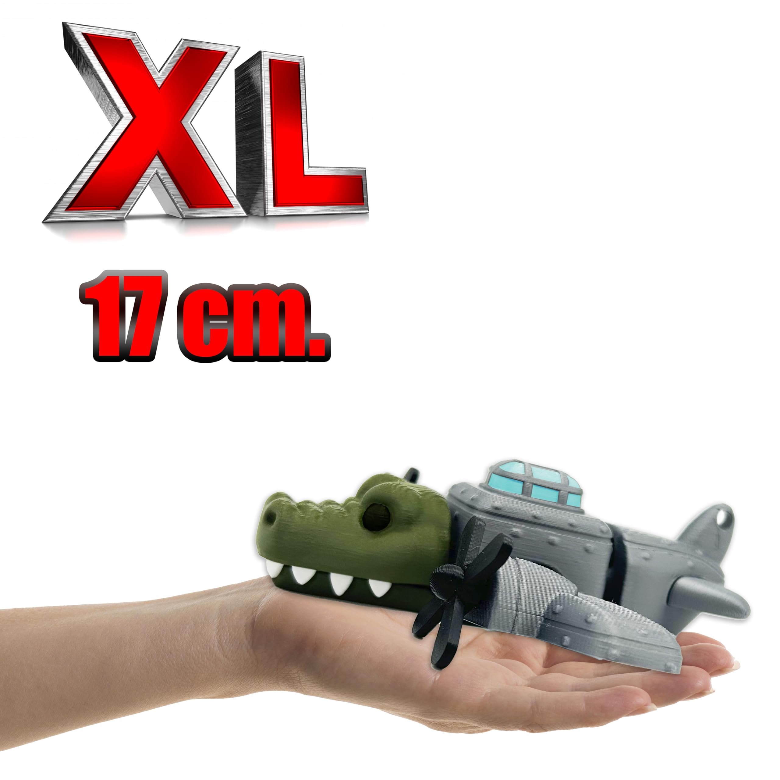 Bombardino Cocrodilo – Figura Articulada XL 17 cm - Bombardero con Cabeza de Cocodrilo - Hélices Giratorias y Boca Móvil - Meme Viral Brainrot - Coleccionable de los Brian rot memes italianos - Tralal