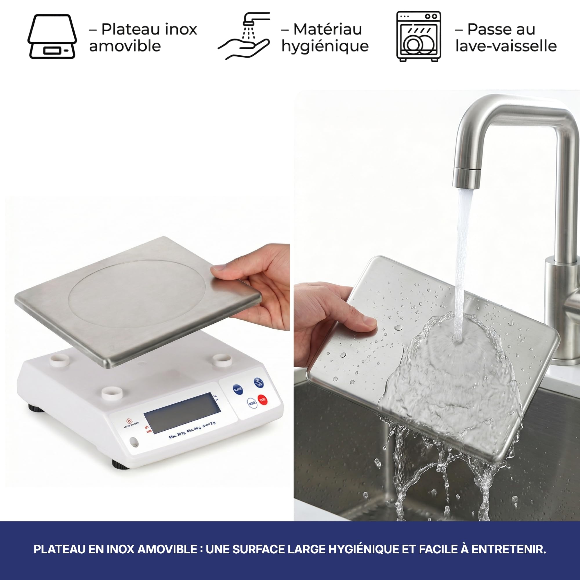 Louis Tellier - Balance électronique cuisine 30kg/2g IP53 + adaptateur