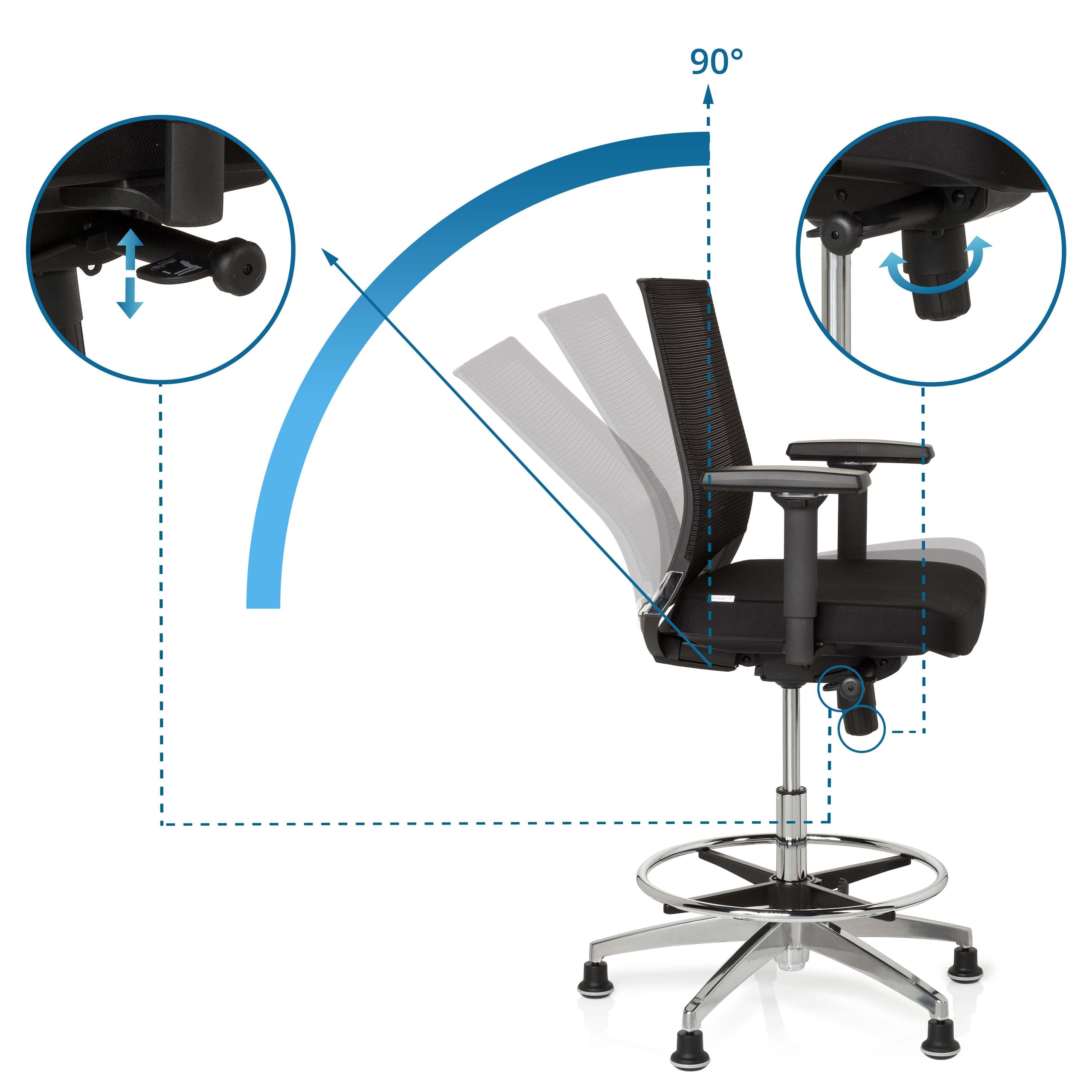 hjh OFFICE 657550 Arbeitsstuhl Counterstuhl TOP Work 77 Stoff/Netz Schwarz Bürostuhl hoch, ergonomisch, Stuhl & Fußstütze höhenverstellbar