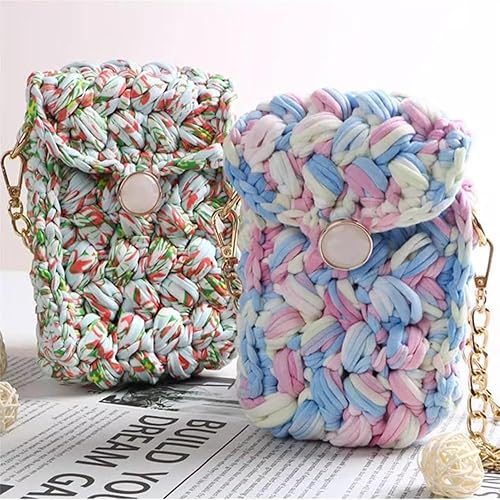 Miniatura 5 de Hilo de camiseta para principiantes de ganchillo - Bolsa de manualidades a mano, manta, proyectos de cojín - Tela de punto de ganchillo - Multicolor